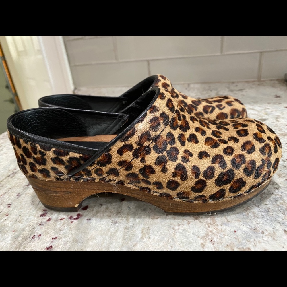 Sanita animal print wooden clogs